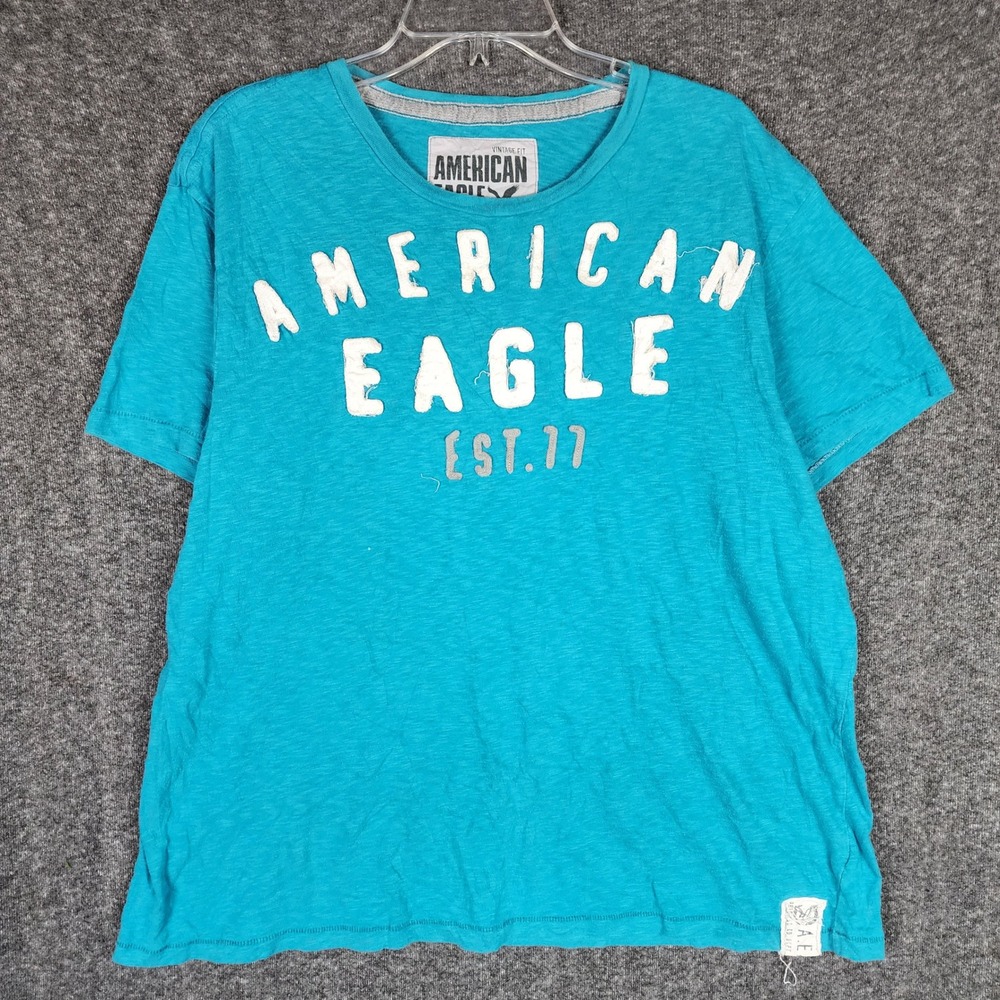 American Eagle T-Shirt Womens XXL Vintage Fit Turquoise Blue Applique Logo EUC